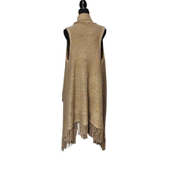 Fringe Knit Brown 100% Acrylic Open Front Trench Cardigan Size OS - Picture 3 of 7